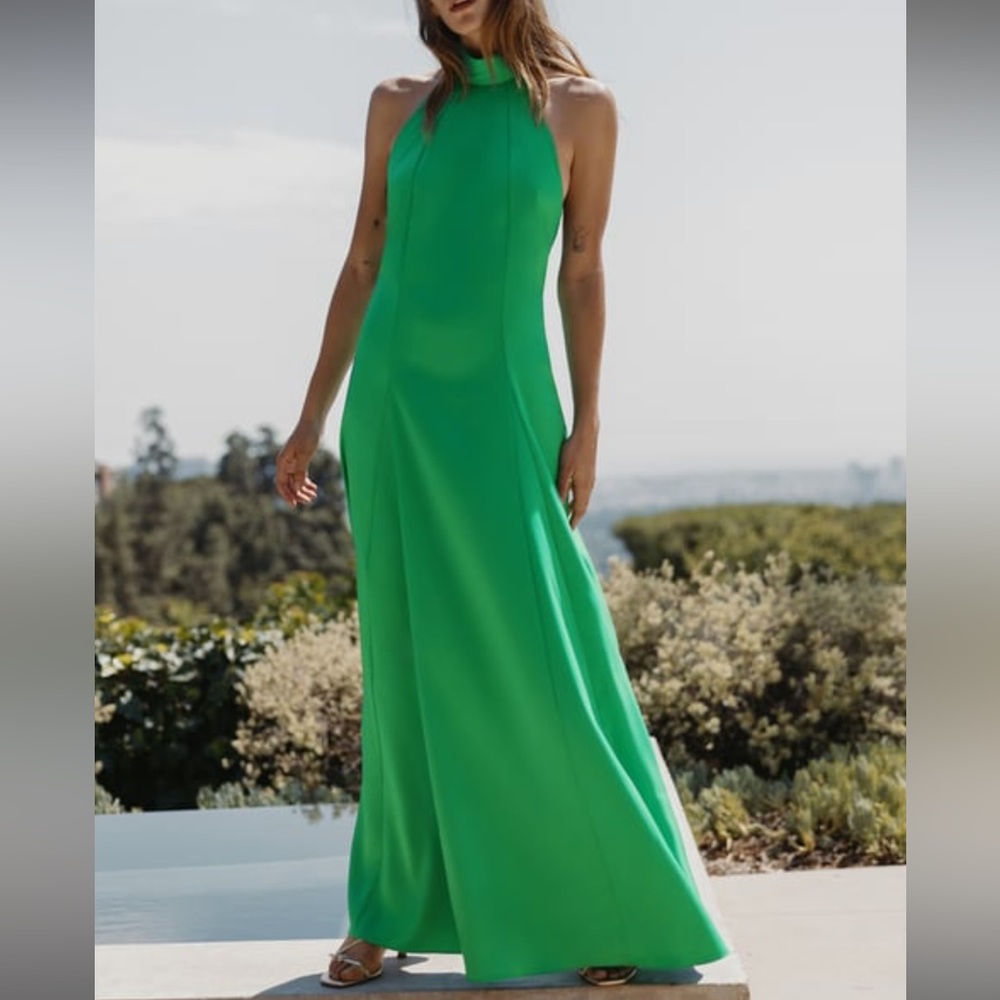 Zara Long Satin Effect Green Dress